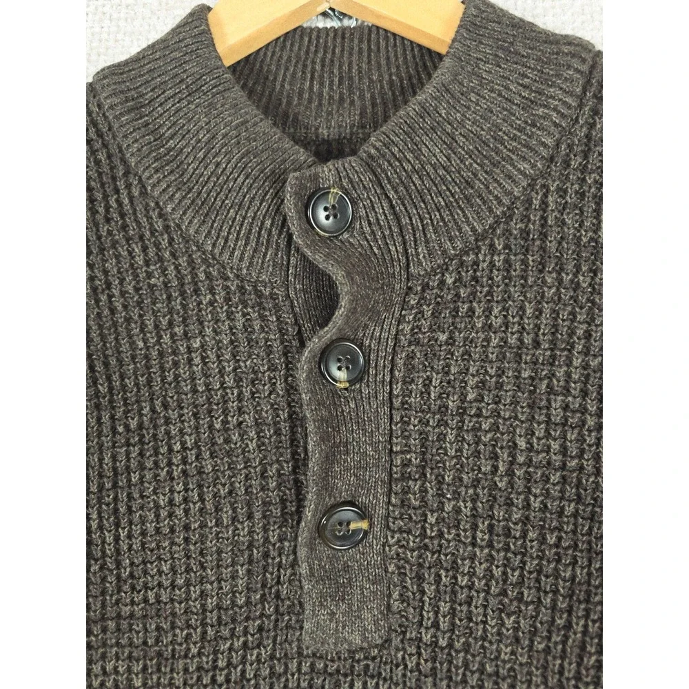 Croft & Barrow Mens XL Brown Shaker Stitch Sweater 100%‎ Cotton Henley Mock Neck